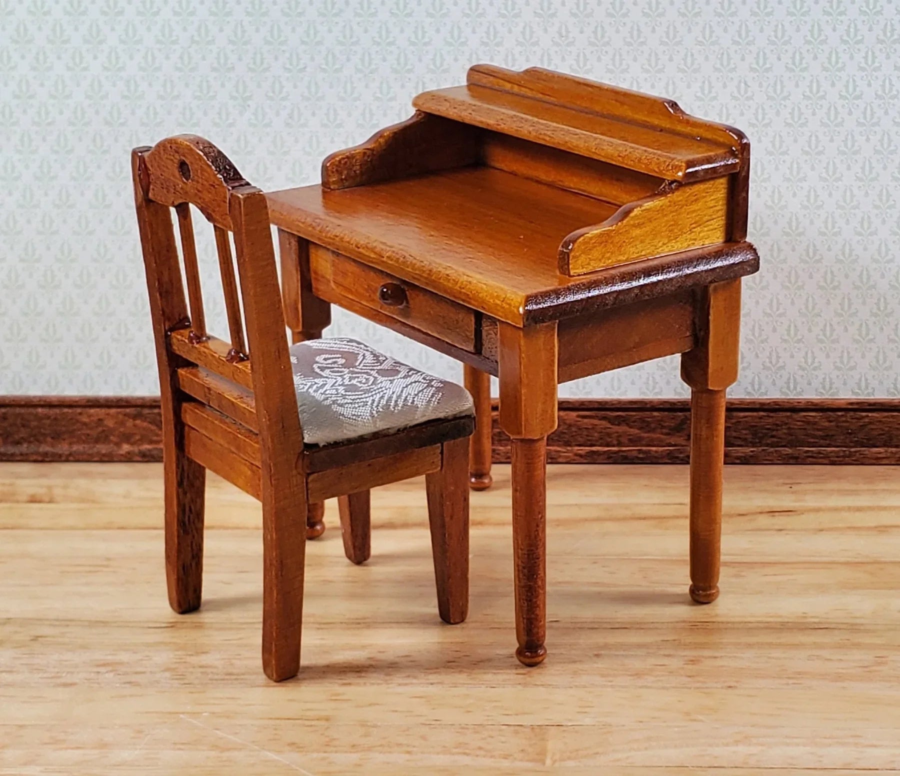 thumbnail image 2 of 1/12 Scale Dollhouse Table & Chair Set - Wooden Miniature Office Furniture For Dollhouse Study 2 of 13
