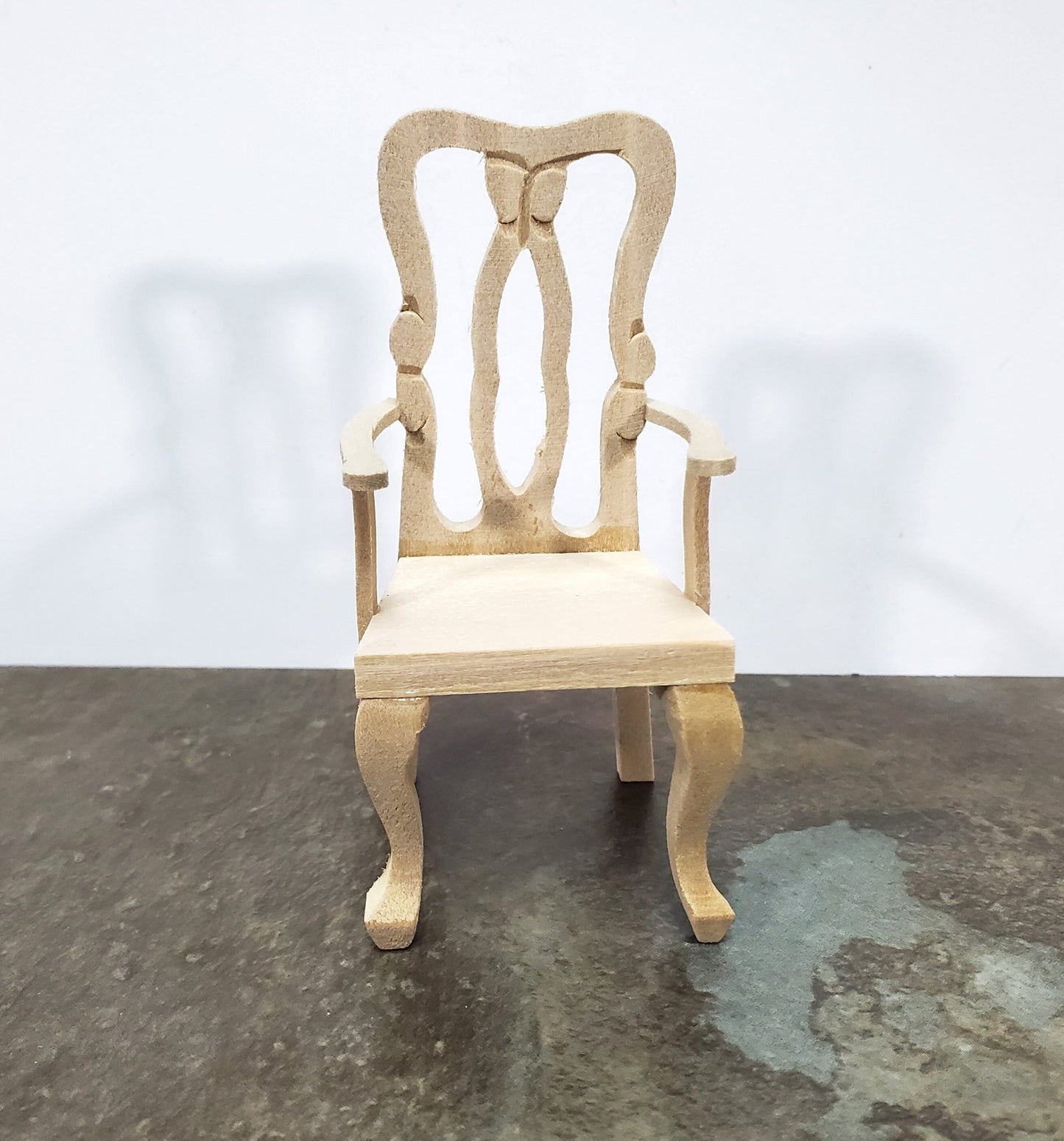 Dollhouse Arm Chair Dining or Side Chair Unpainted Wood 1:12 Scale Miniature Furniture