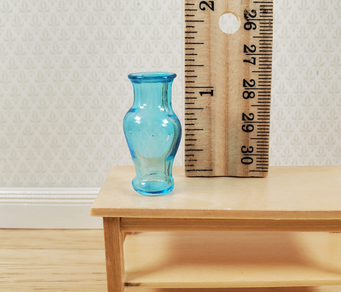 Dollhouse Glass Pedestal Vase Large Aqua Color 1:12 Scale some color flaws