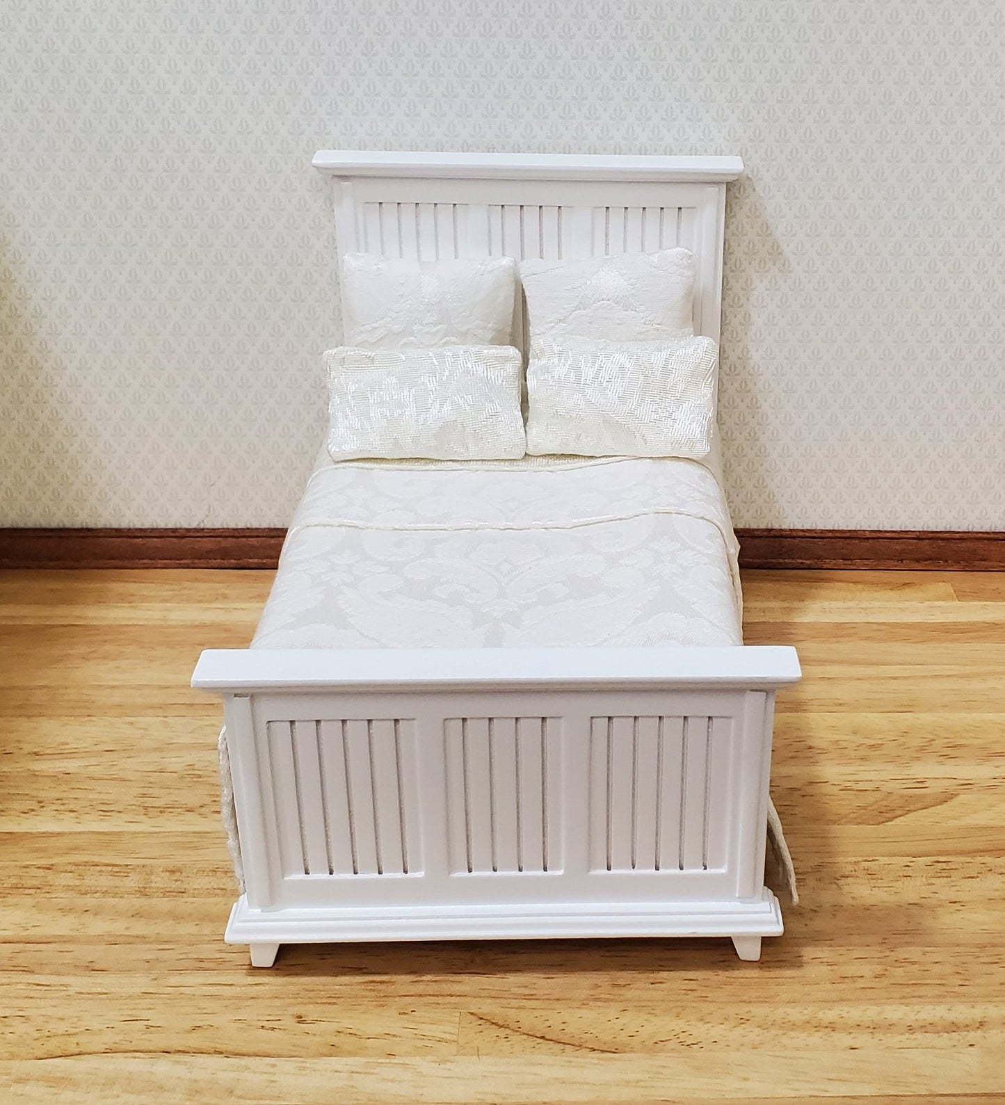 JBM Dollhouse Bed Farmhouse Country Style White 1:12 Miniature Furniture