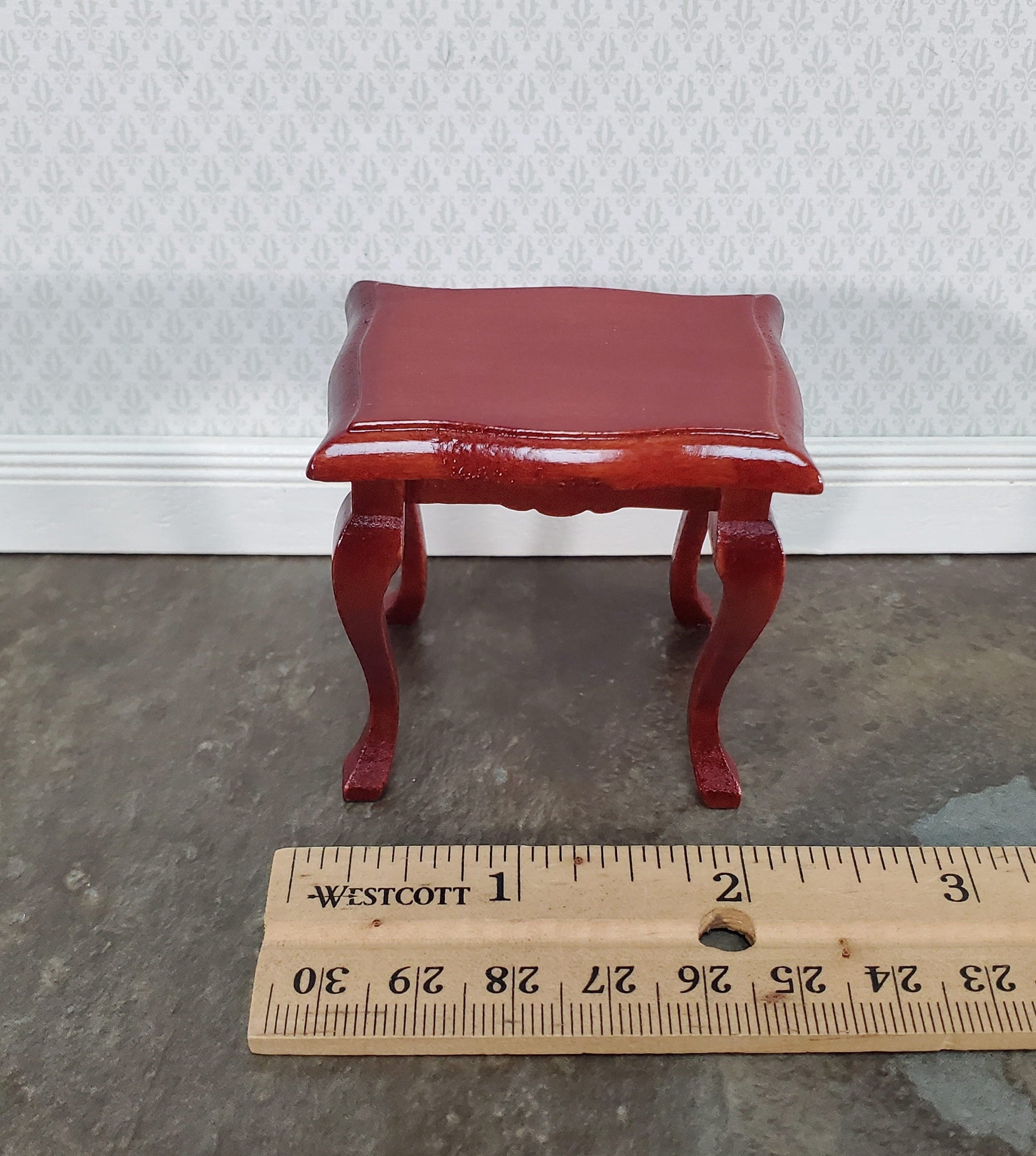 Dollhouse Side or End Table Curvy Top Mahogany Finish Fancy 1:12 Scale Miniature Wood Furniture