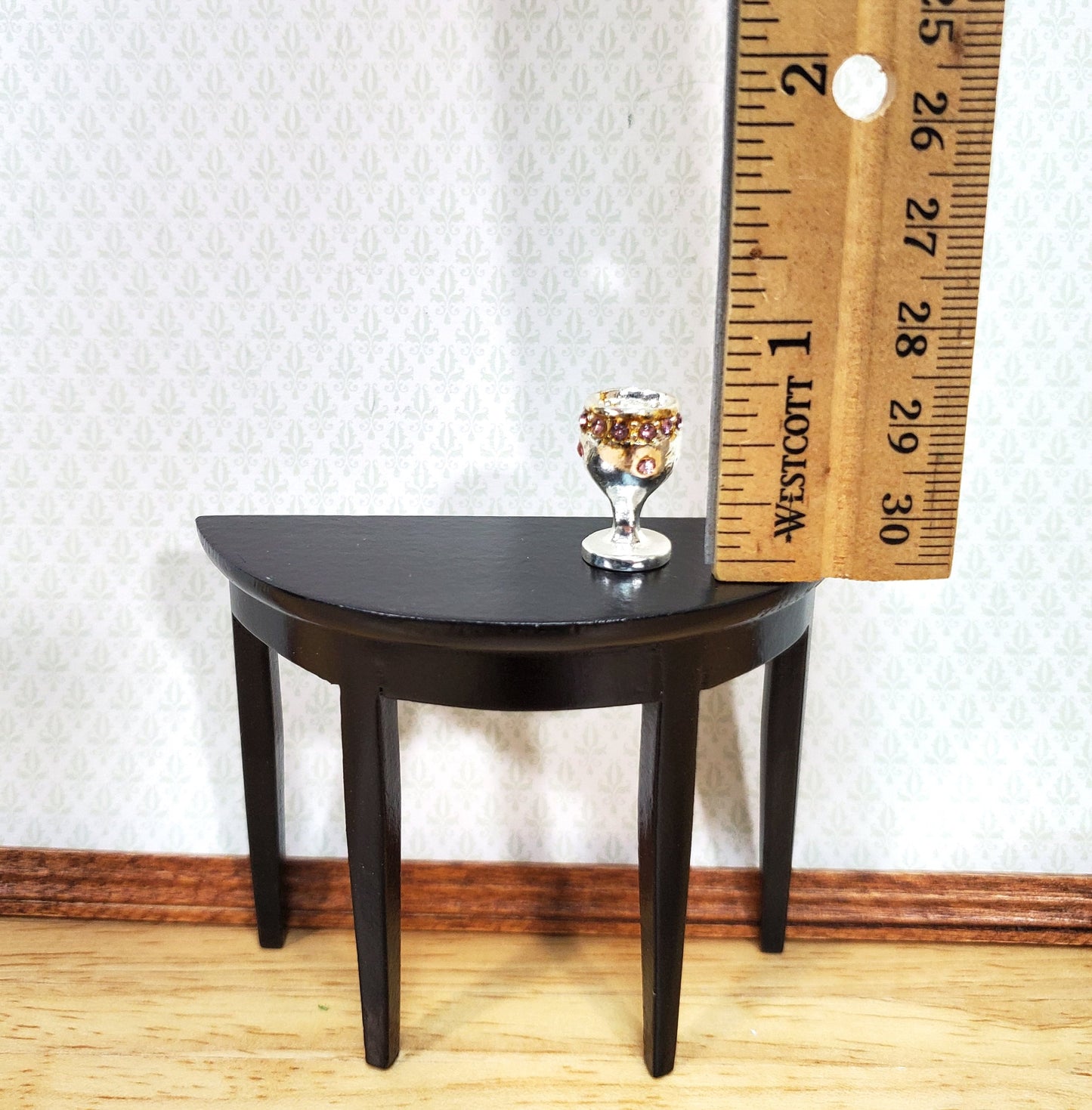 Dollhouse Silver Chalice Goblet Large with Pink Jewels 1:12 Scale Miniature