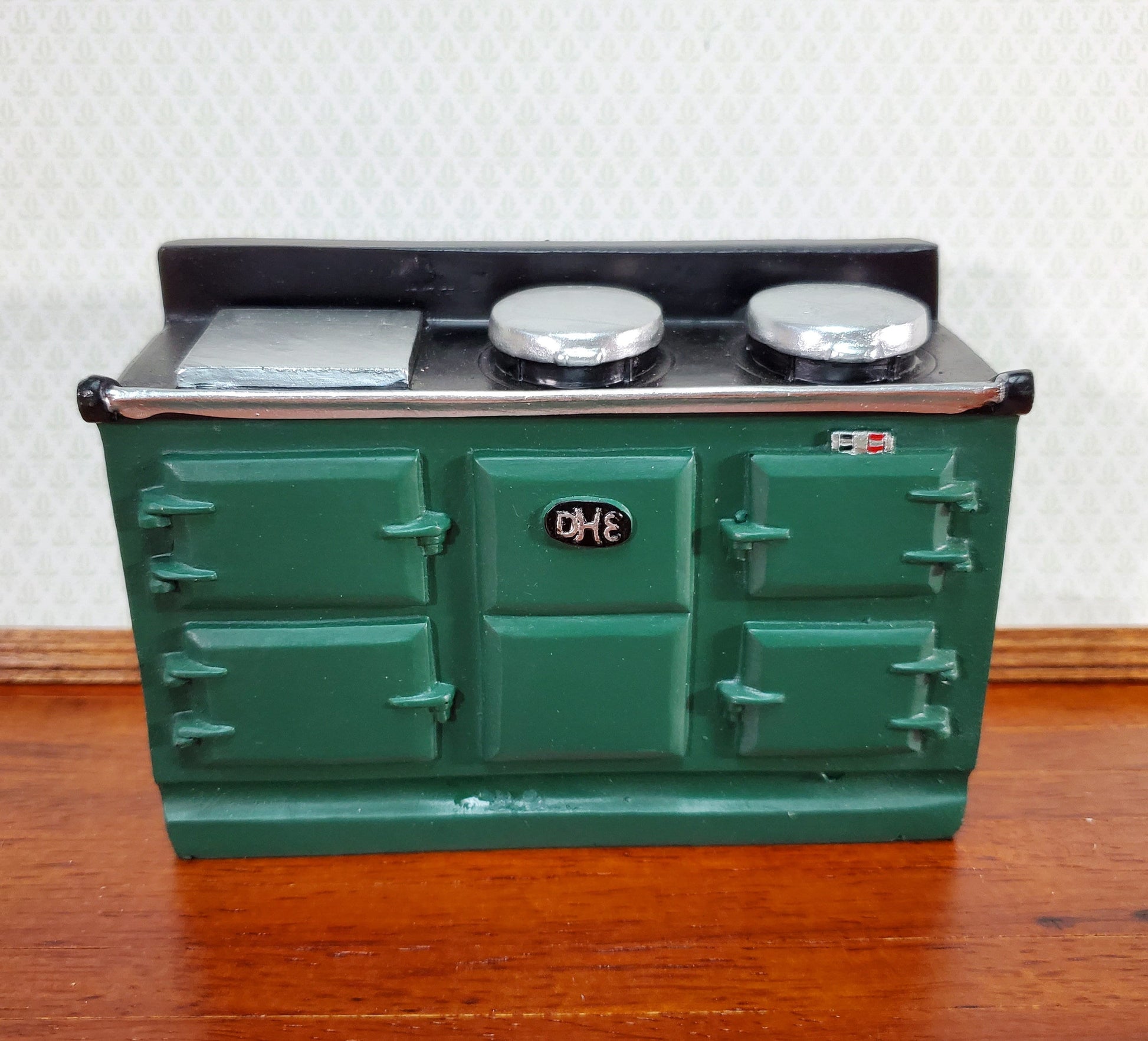 Dollhouse AGA Style Cooker Stove Oven Green Large 1:12 Scale Miniature Kitchen