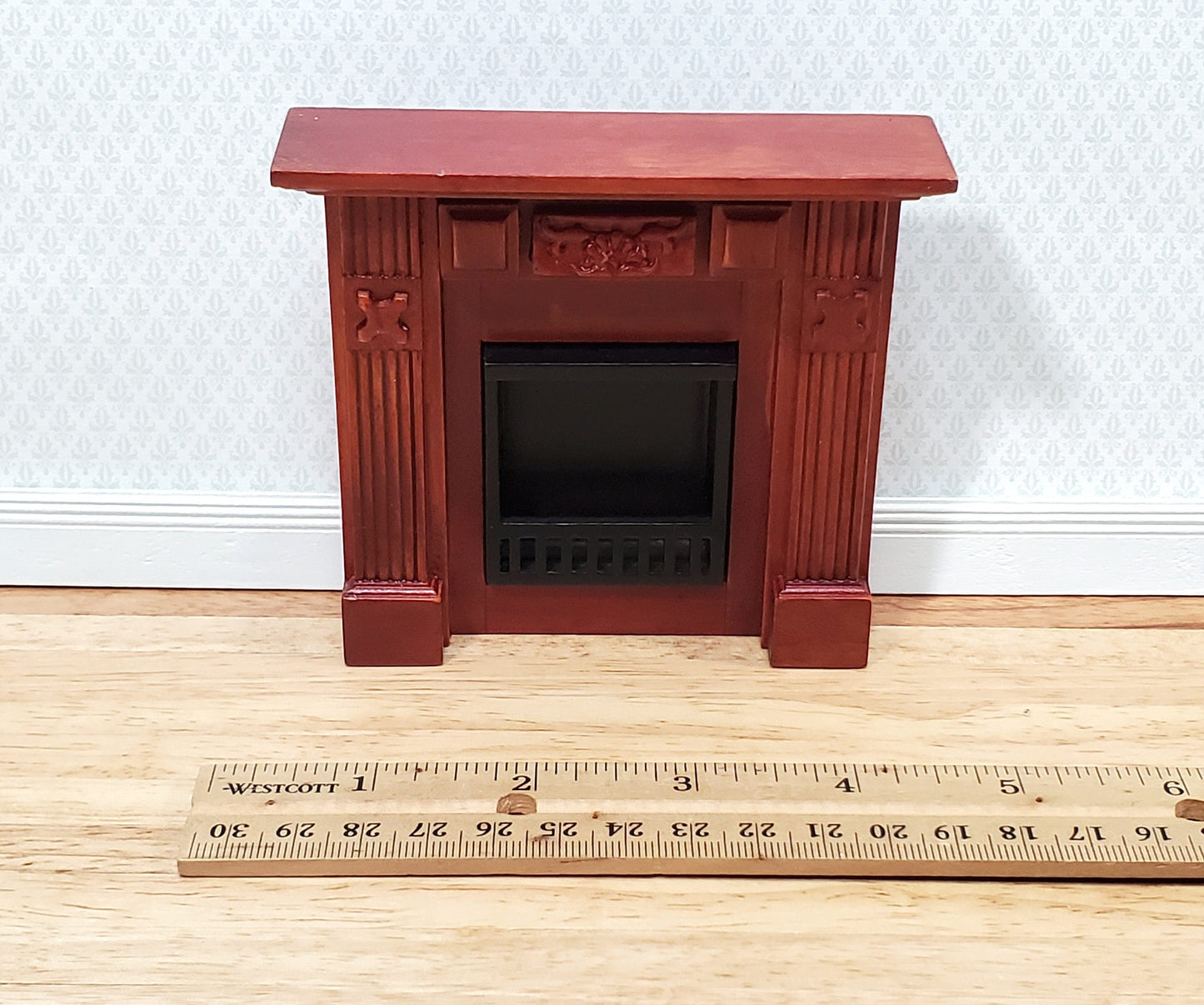 Dollhouse Small Fireplace Wood with a Mahogany Finish 1:12 Scale Furniture