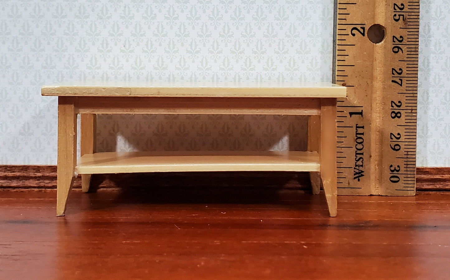 Dollhouse Modern Coffee Table with Shelf Light Oak Wood 1:12 Scale Miniature Furniture