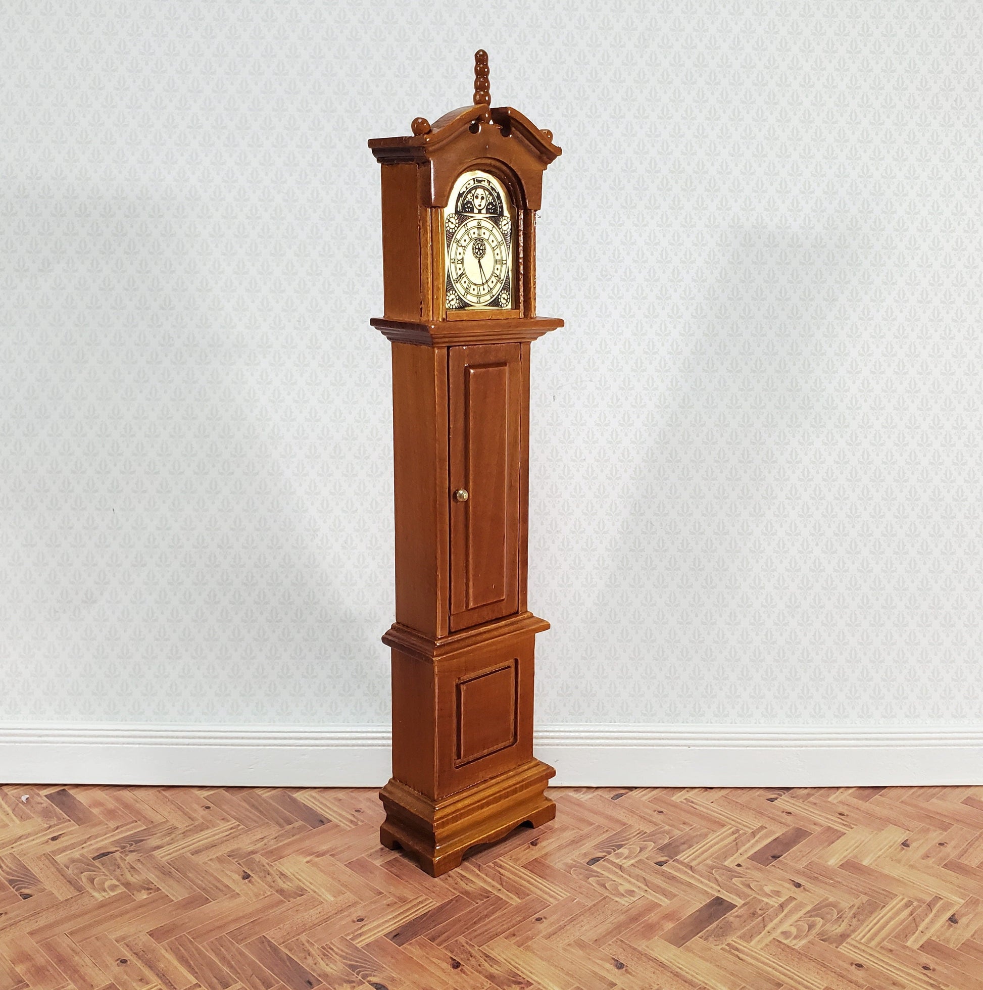 Dollhouse Grandfather Clock Opens Walnut Finish 1:12 Scale Miniature Furniture