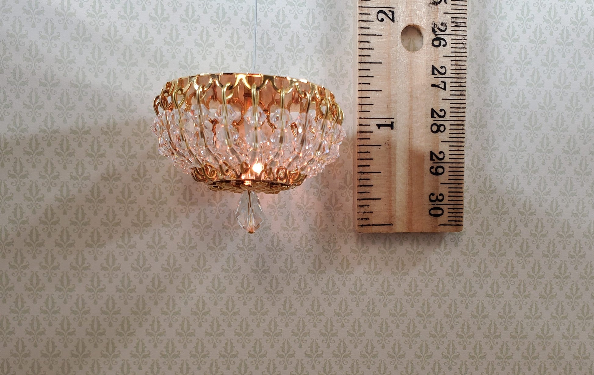 Dollhouse Crystal Ceiling Light Flush Mount Low Profile 12 Volt 1:12 Scale
