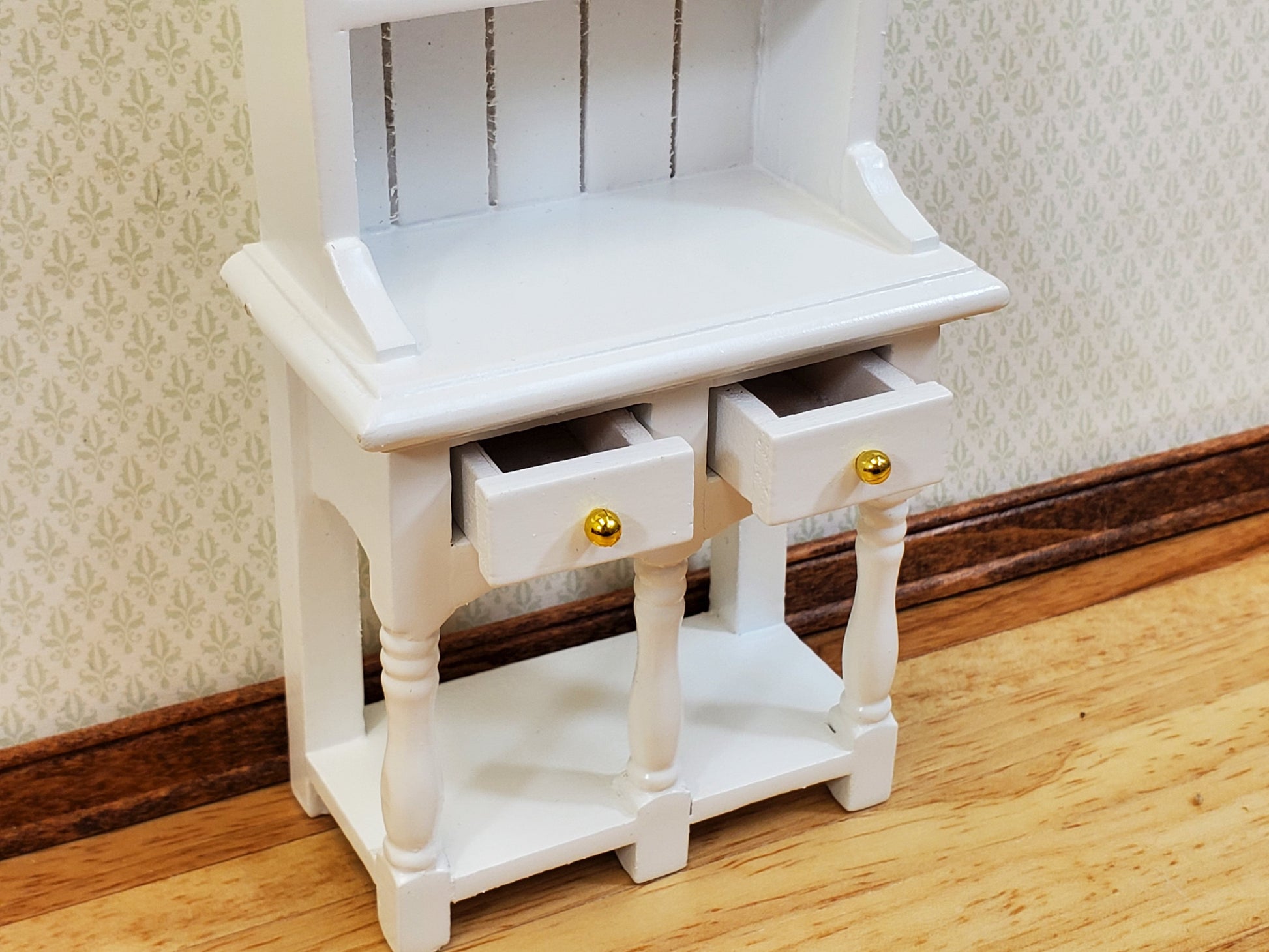 Dollhouse Kitchen Hutch with Pot Shelf 2 Drawer White 1:12 Scale Furniture