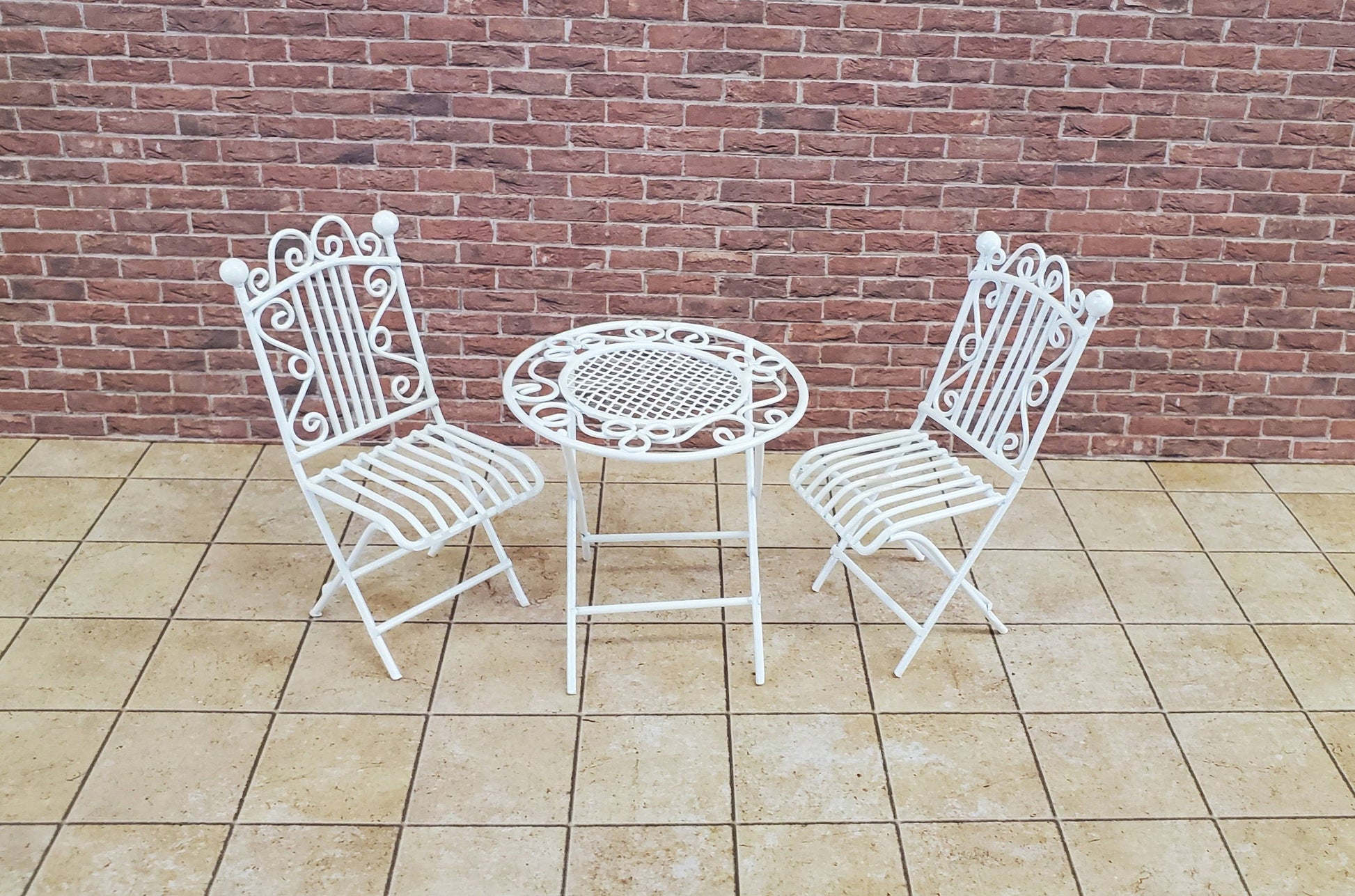 Dollhouse Miniature Patio Set Metal Table 2 Chairs 1:12 Scale Miniature Furniture Fairy Garden Bistro