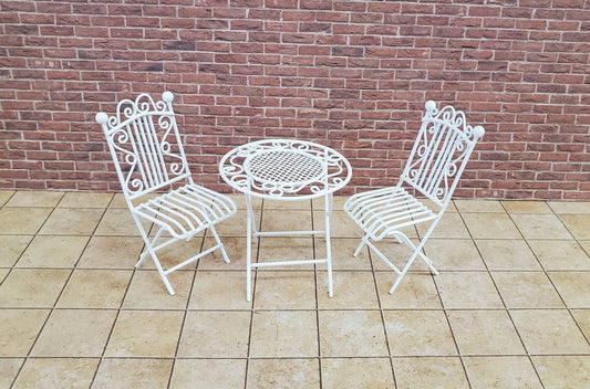 Dollhouse Miniature Patio Set Metal Table 2 Chairs 1:12 Scale Miniature Furniture Fairy Garden Bistro