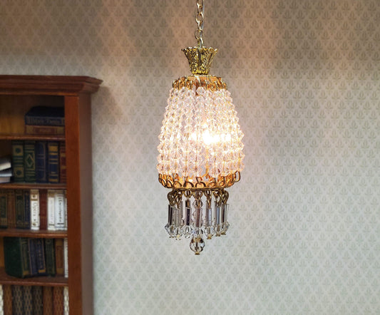 Dollhouse Parlor Chandelier II Light Real Glass Crystals 12 Volt 1:12 Scale