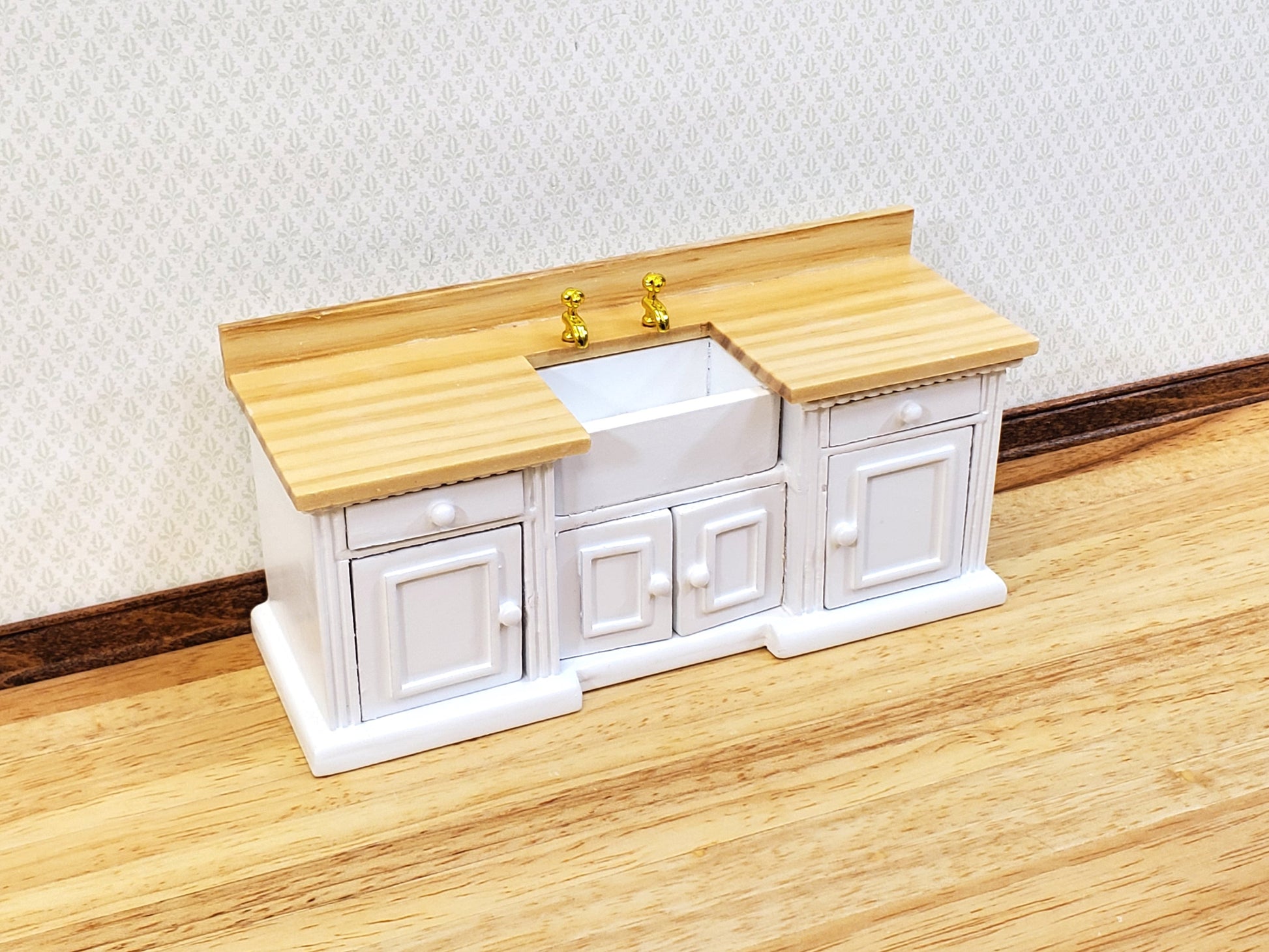 Dollhouse Kitchen Sink Cabinet 1:12 Scale Miniature in White Farmhouse Style
