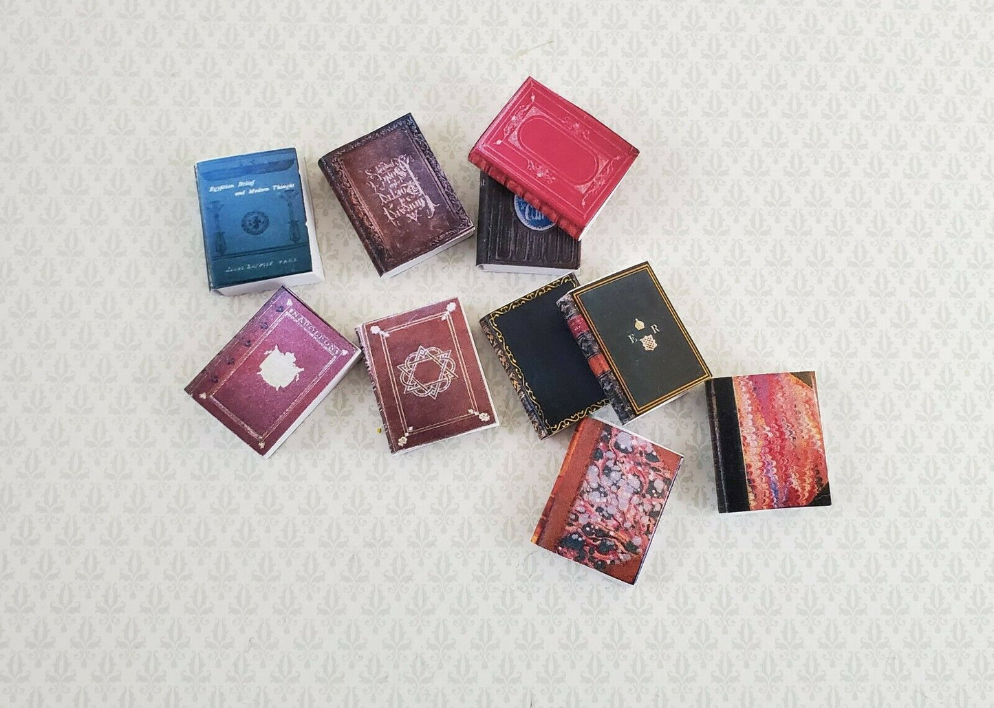 Dollhouse Miniature Book Set x10 Antique Style Set #3 1:12 Scale (blank inside) Handmade