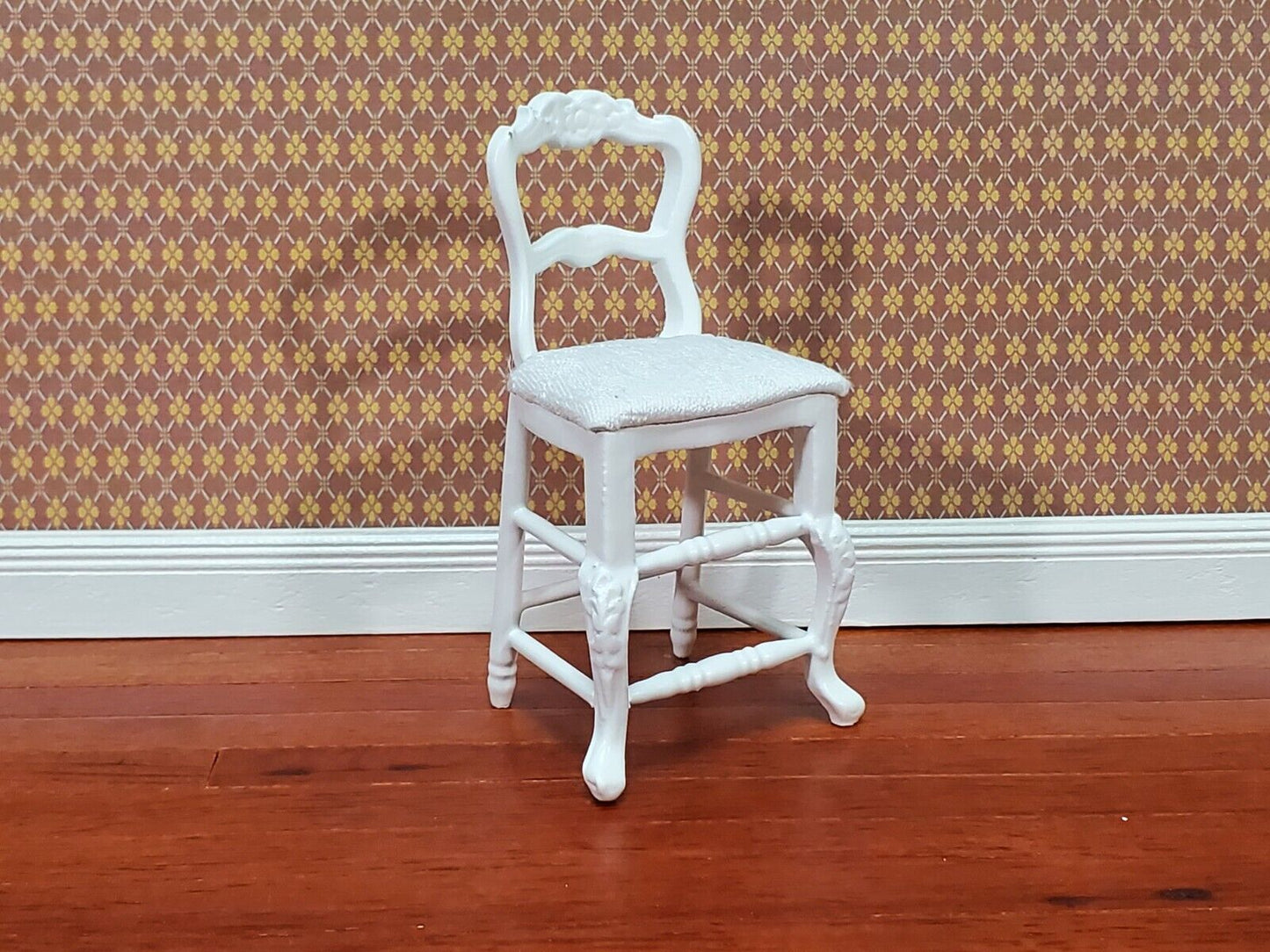 Dollhouse Tall Chair White Counter Height Padded Seat 1:12 Scale Furniture