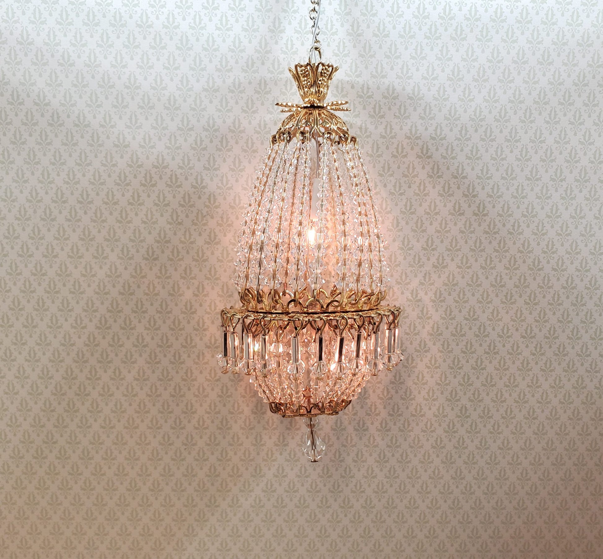 Dollhouse Crystal Chandelier "Daphne Deluxe" Real Glass 12 Volt 1:12 Scale