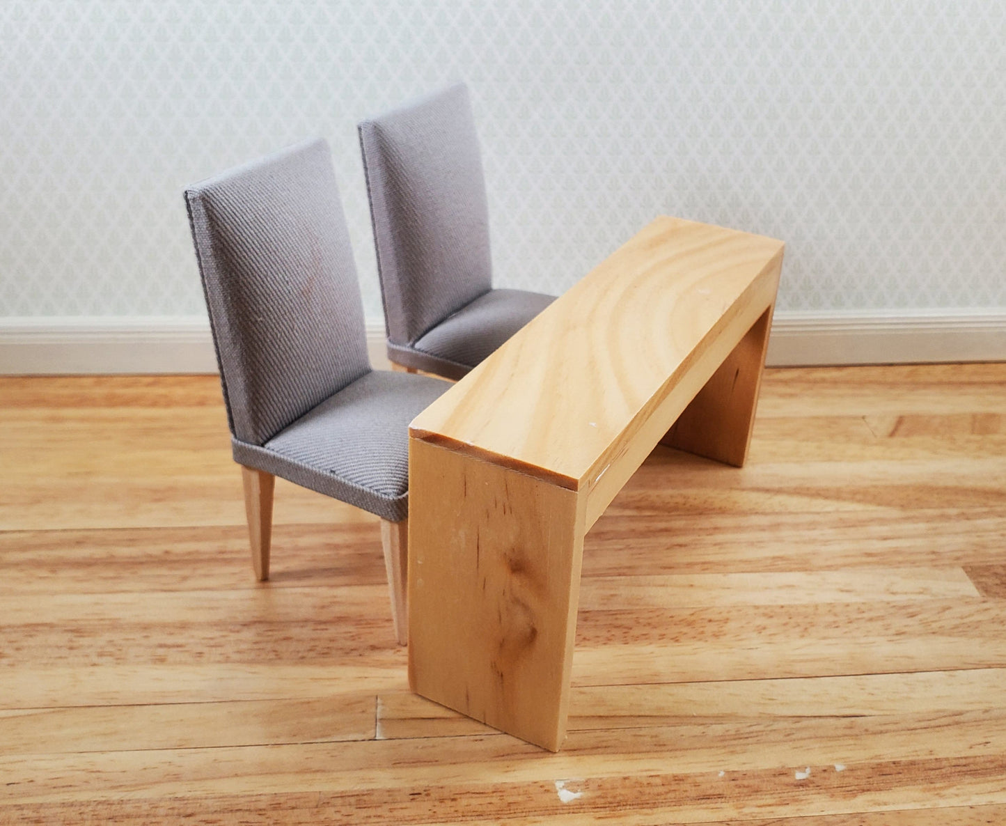 Dollhouse Chairs Modern Style Set of 2 Gray Fabric 1:12 Scale Miniature Furniture