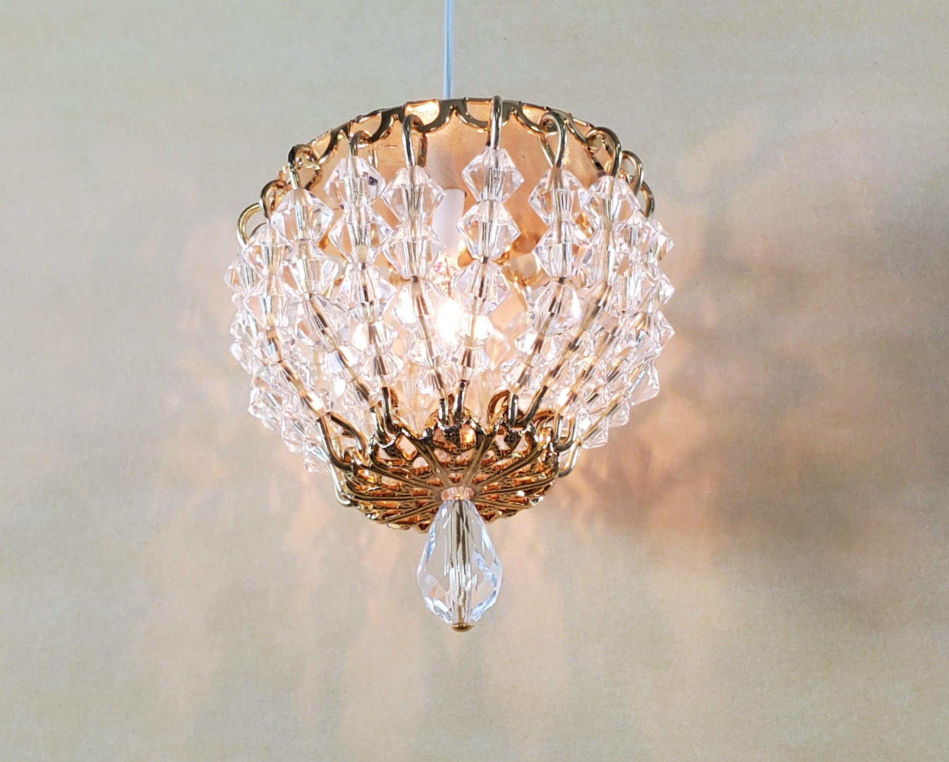 Dollhouse Crystal Ceiling Light Flush Mount Real Glass 12 Volt 1:12 Scale Miniature