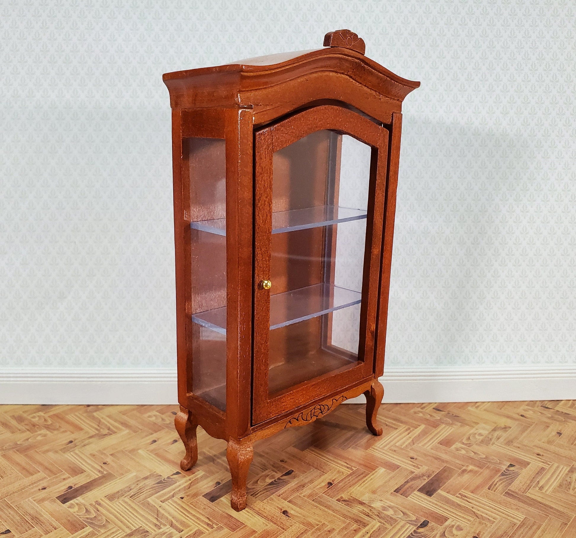 Dollhouse Large Curio Cabinet with Door Walnut Finish 1:12 Scale Miniature Furniture