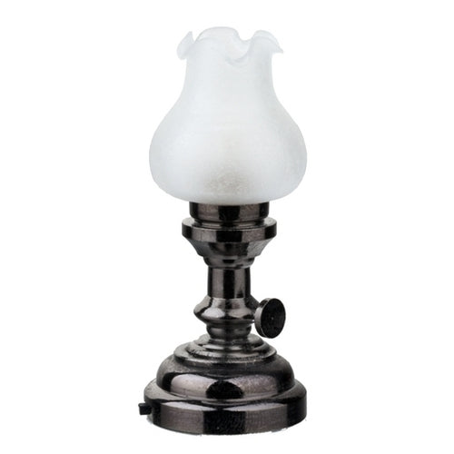 Dollhouse Battery Light Tulip Oil Lamp Dark Nickel Finish 1:12 Scale Miniature