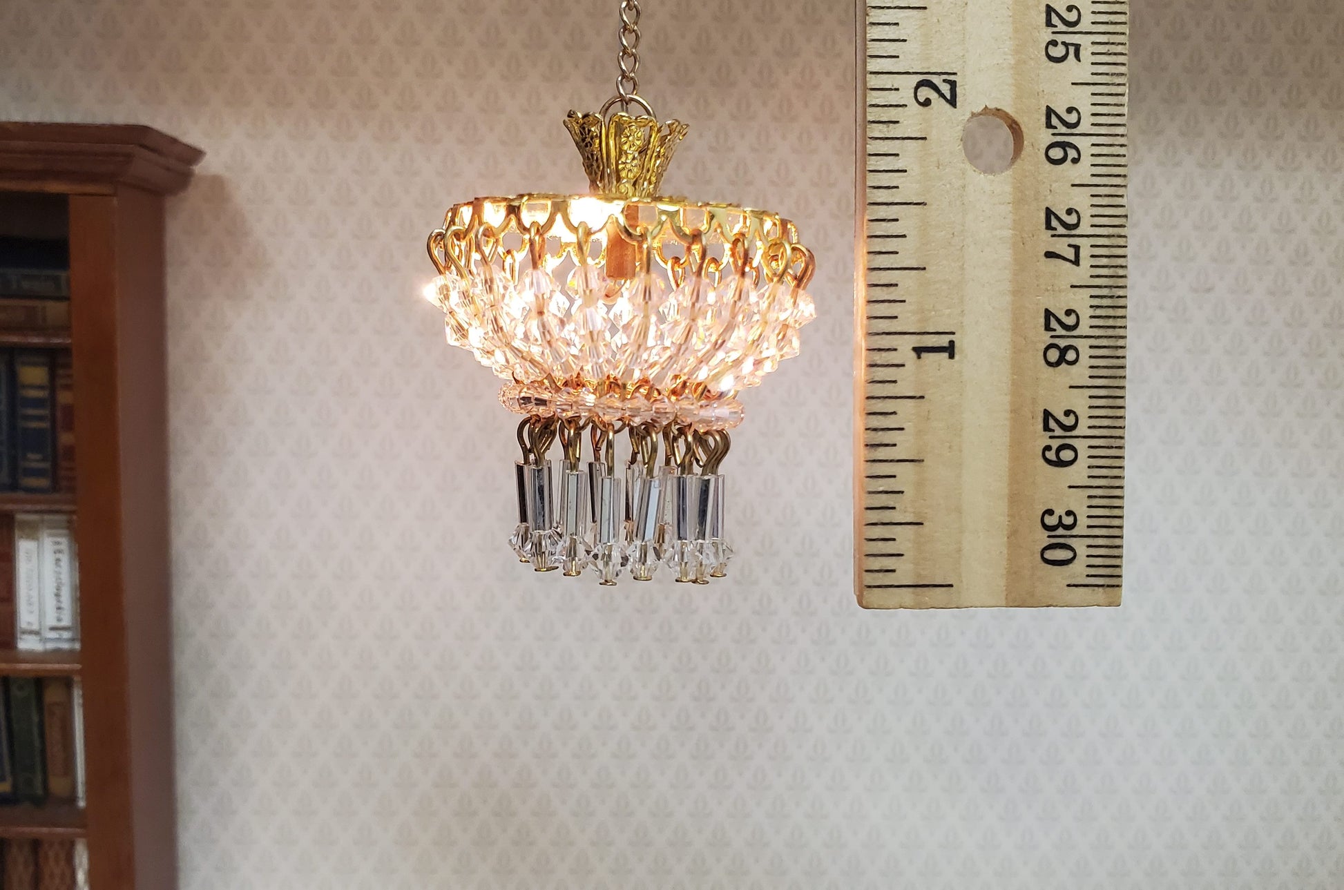 Dollhouse Low Profile Crystal Ceiling Light Deluxe Real Glass 12 Volt 1:12 Scale