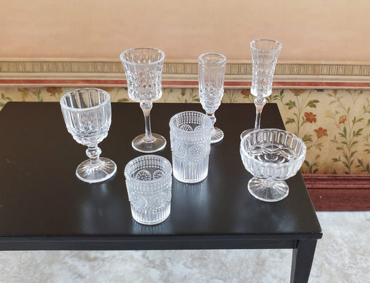 Dollhouse Wine Glasses Vases Bowls Tableware Clear Plastic 1:6 Playscale Size