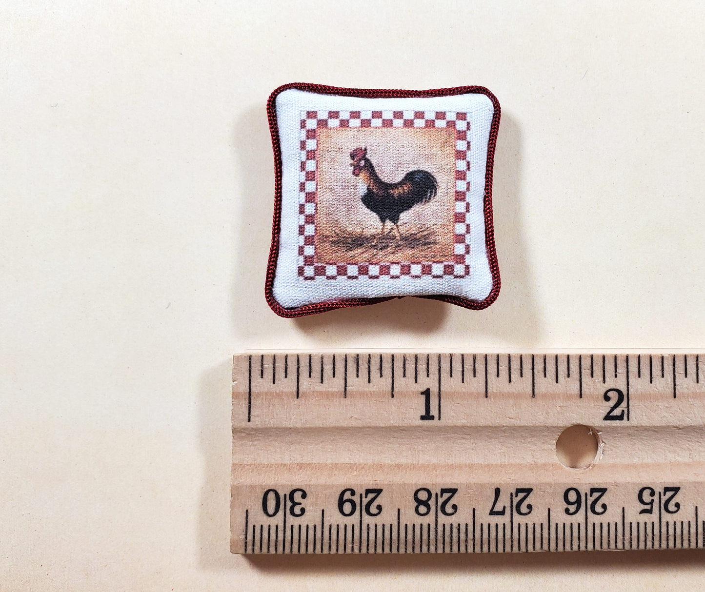 Dollhouse Checkered Rooster Pillow Handmade 1:12 Scale Miniature