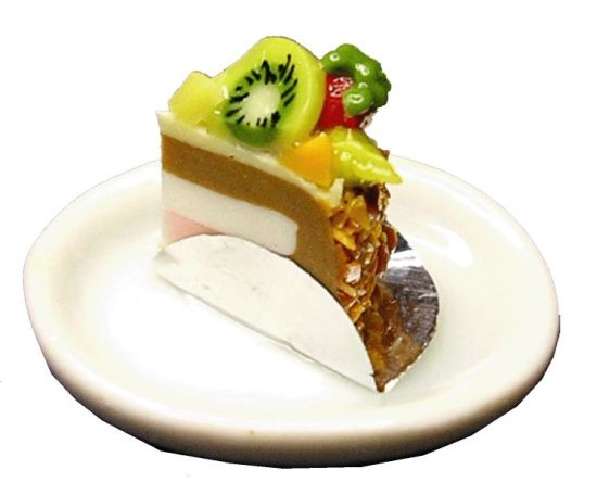 Dollhouse Fruit Topped Slice of Cake 1:12 Scale Miniature Food Dessert Bakery
