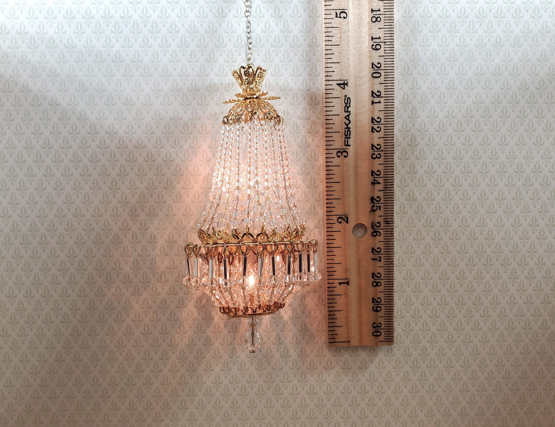 Dollhouse Crystal Chandelier "Chloe Deluxe II" Real Glass 12 Volt 1:12 Scale