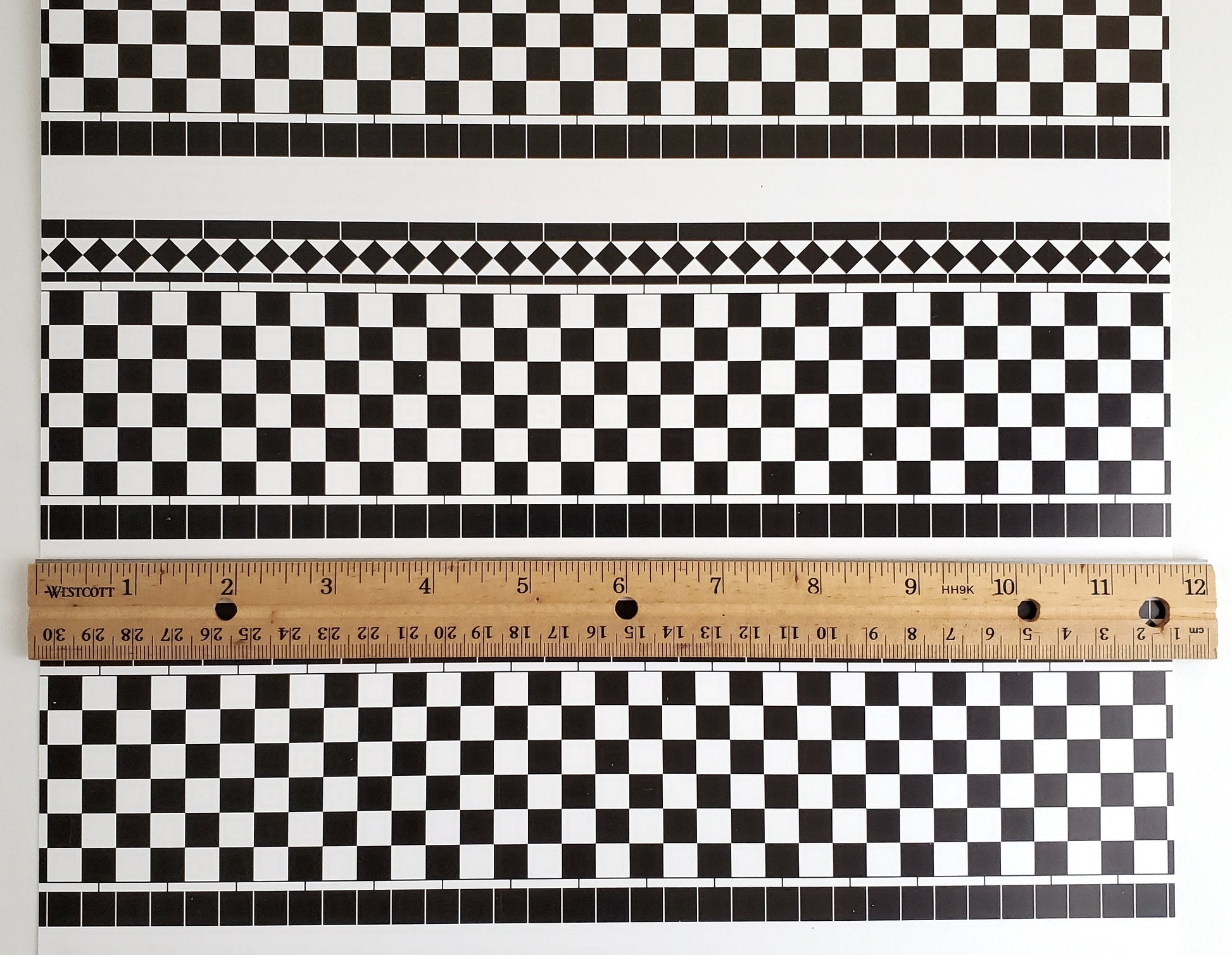 Dollhouse Wall Tiles Paper Black & White Checked Kitchen Bathrooms 1:12 Scale Miniatures