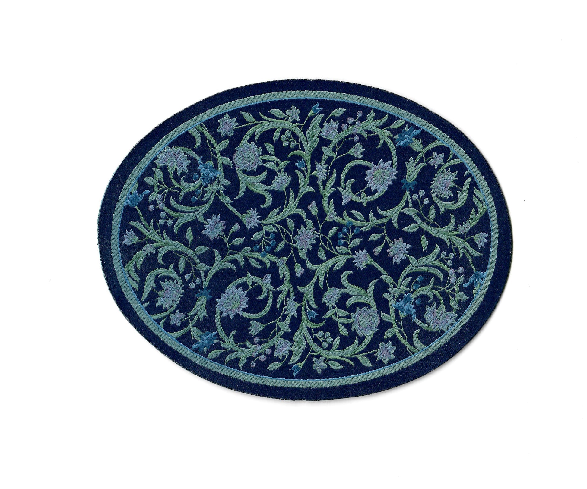 Dollhouse Oval Rug Fabric Blue Floral 1:12 Scale Miniature Carpet