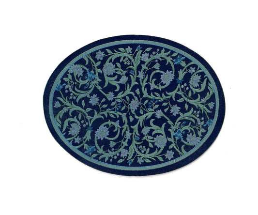 Dollhouse Oval Rug Fabric Blue Floral 1:12 Scale Miniature Carpet