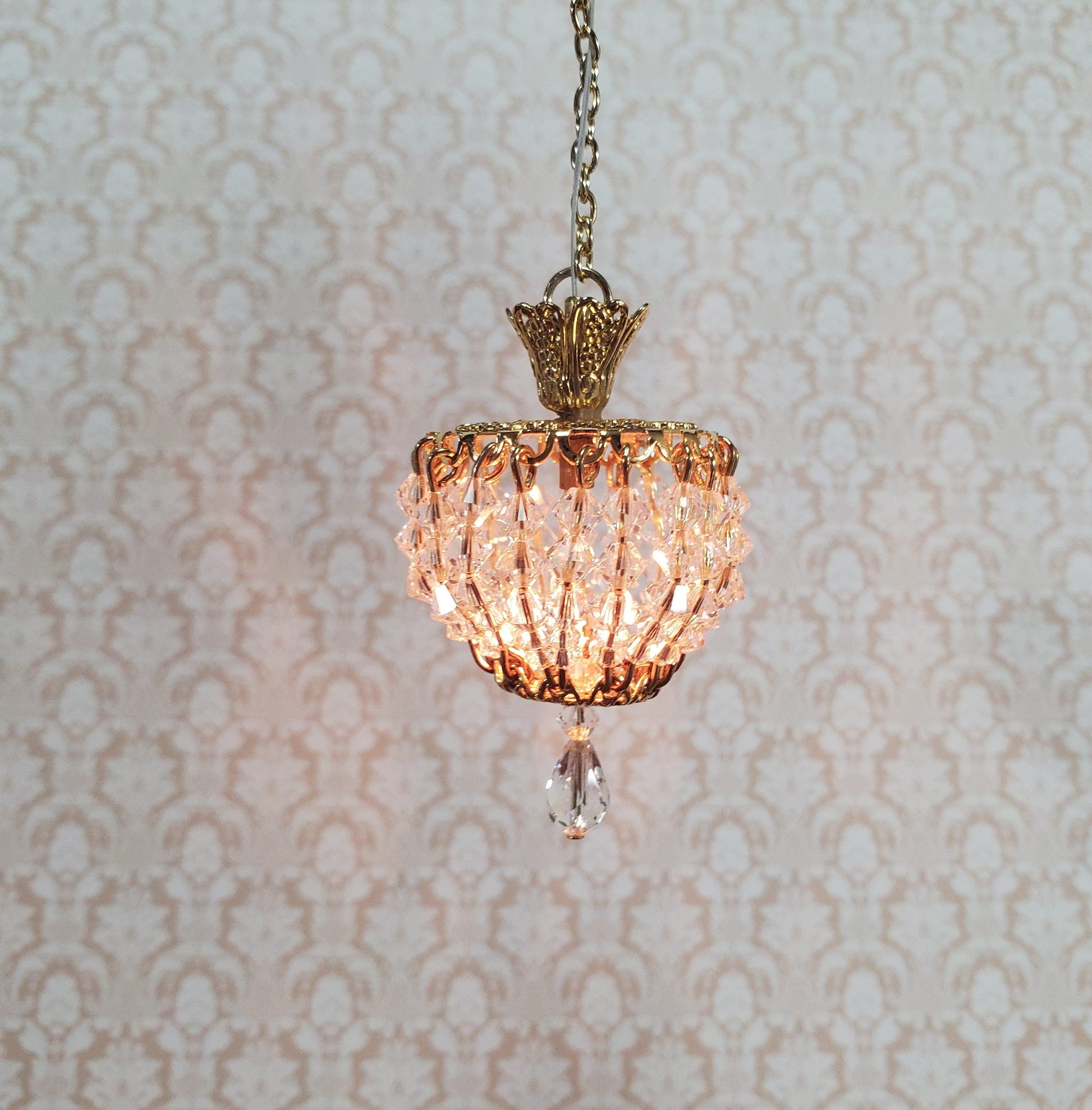 Dollhouse Crystal Ceiling Light Round Real Glass 12 Volt 1:12 Scale Miniature