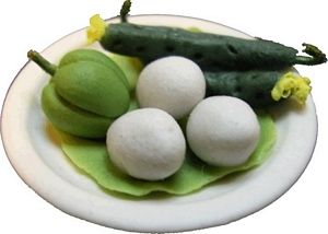Dollhouse Eggs Squash Pepper Lettuce on a White Plate 1:12 Scale Food Kitchen