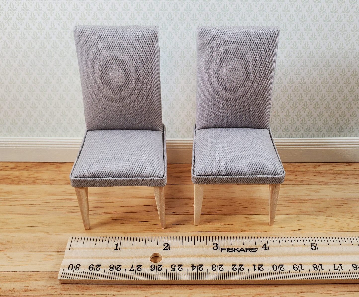 Dollhouse Chairs Modern Style Set of 2 Gray Fabric 1:12 Scale Miniature Furniture