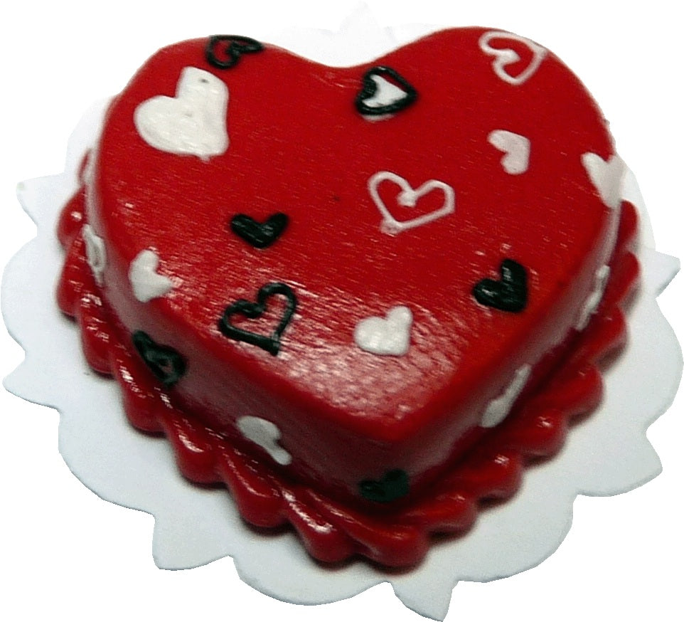 Dollhouse Red Hearts Cake 1:12 Scale Miniature Dessert Food Kitchen
