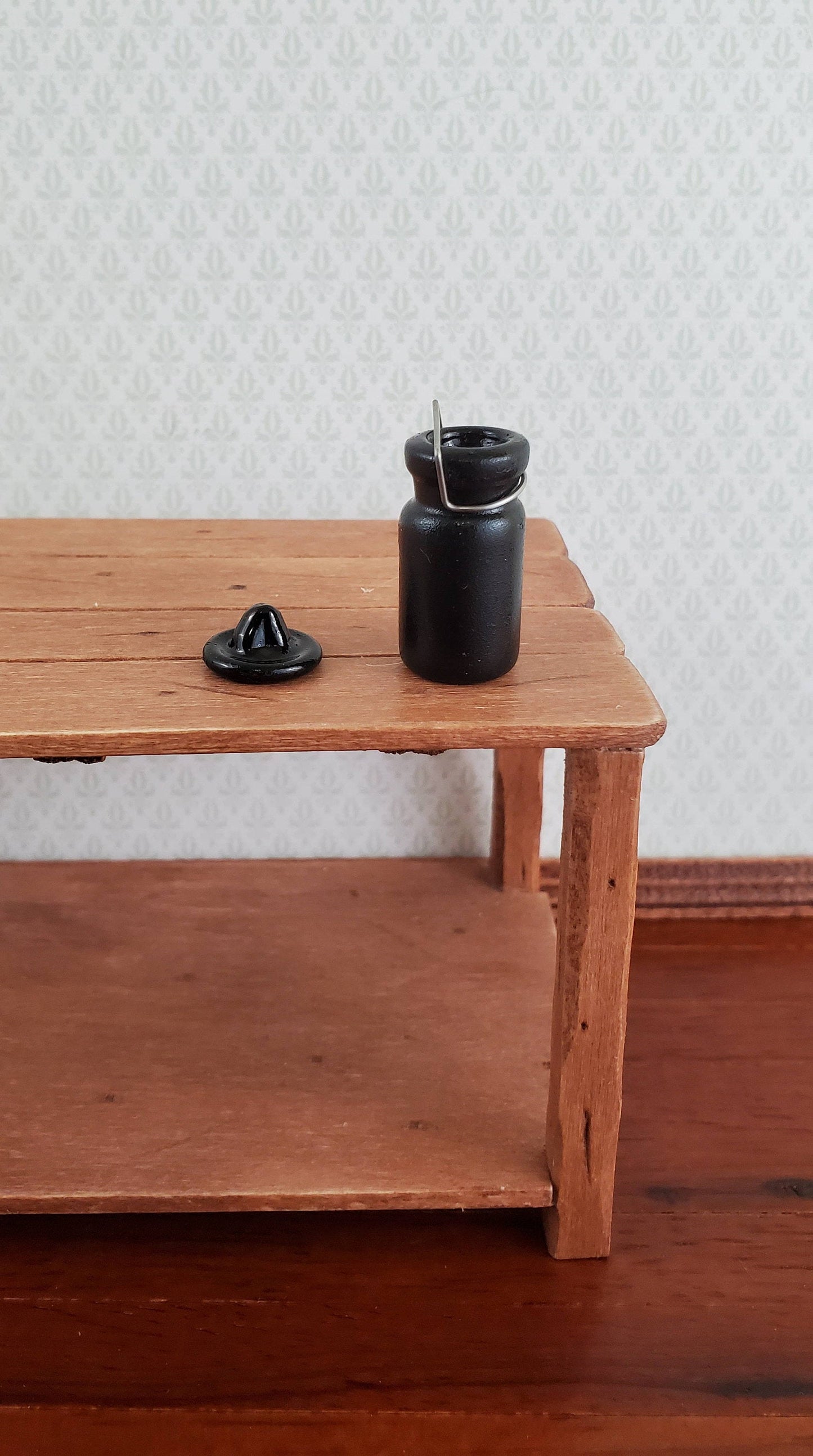 Dollhouse Miniature Canning Jar Large Black Glass with Lid 1:12 Scale