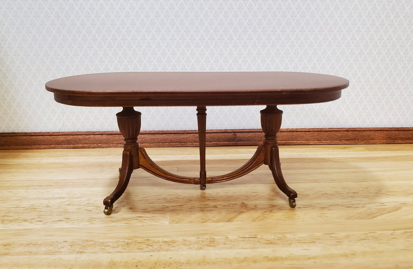 JBM Dollhouse Dining Table Queen Anne Style 1:12 Scale Furniture Walnut Finish