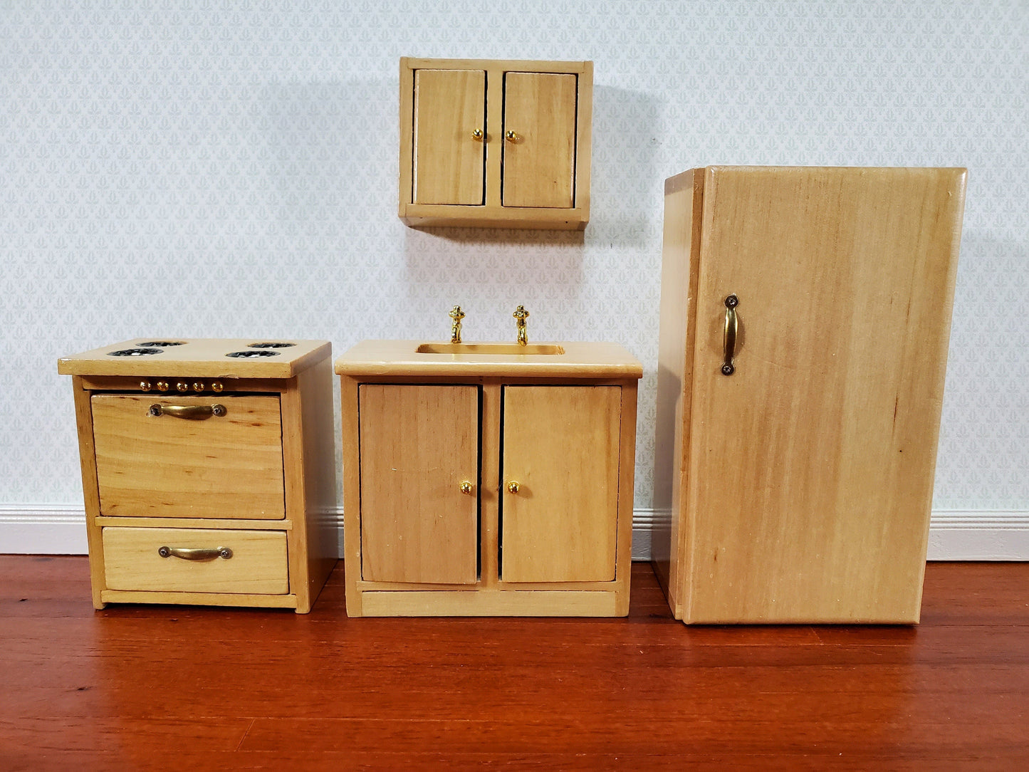 Dollhouse Kitchen Set Stove Refrigerator Sink Cupboard 1:12 Scale Furniture