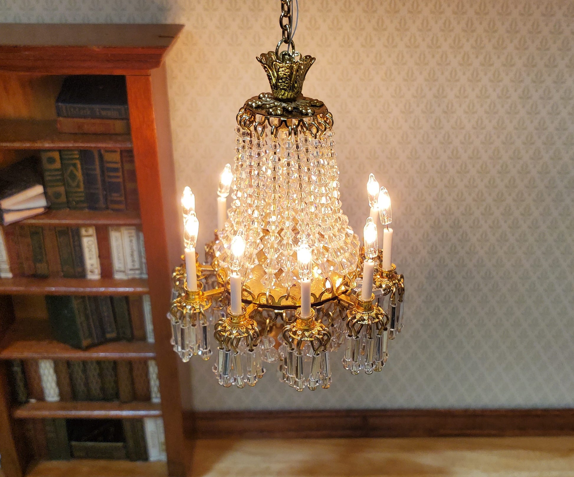 Dollhouse Grand Crystal Chandelier 10 Arm Real Glass 12 Volt 1:12 Scale