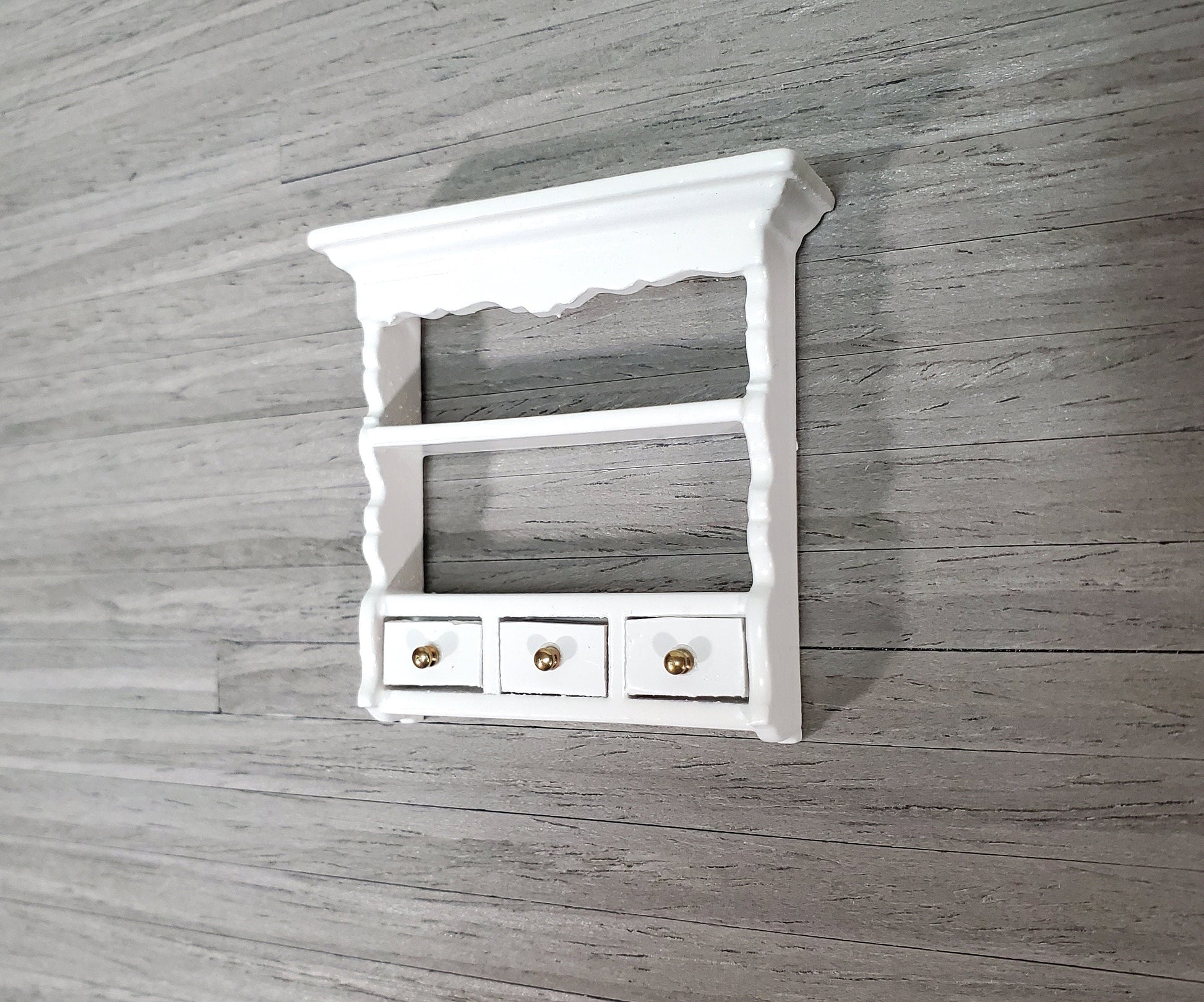 Dollhouse Spice Rack Small Wall Shelf with Drawers WHITE 1:12 Scale Miniature