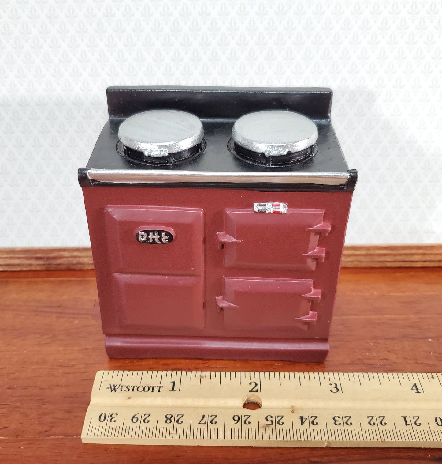 Dollhouse AGA Style Cooker Stove Oven Maroon 1:12 Scale Miniature Kitchen