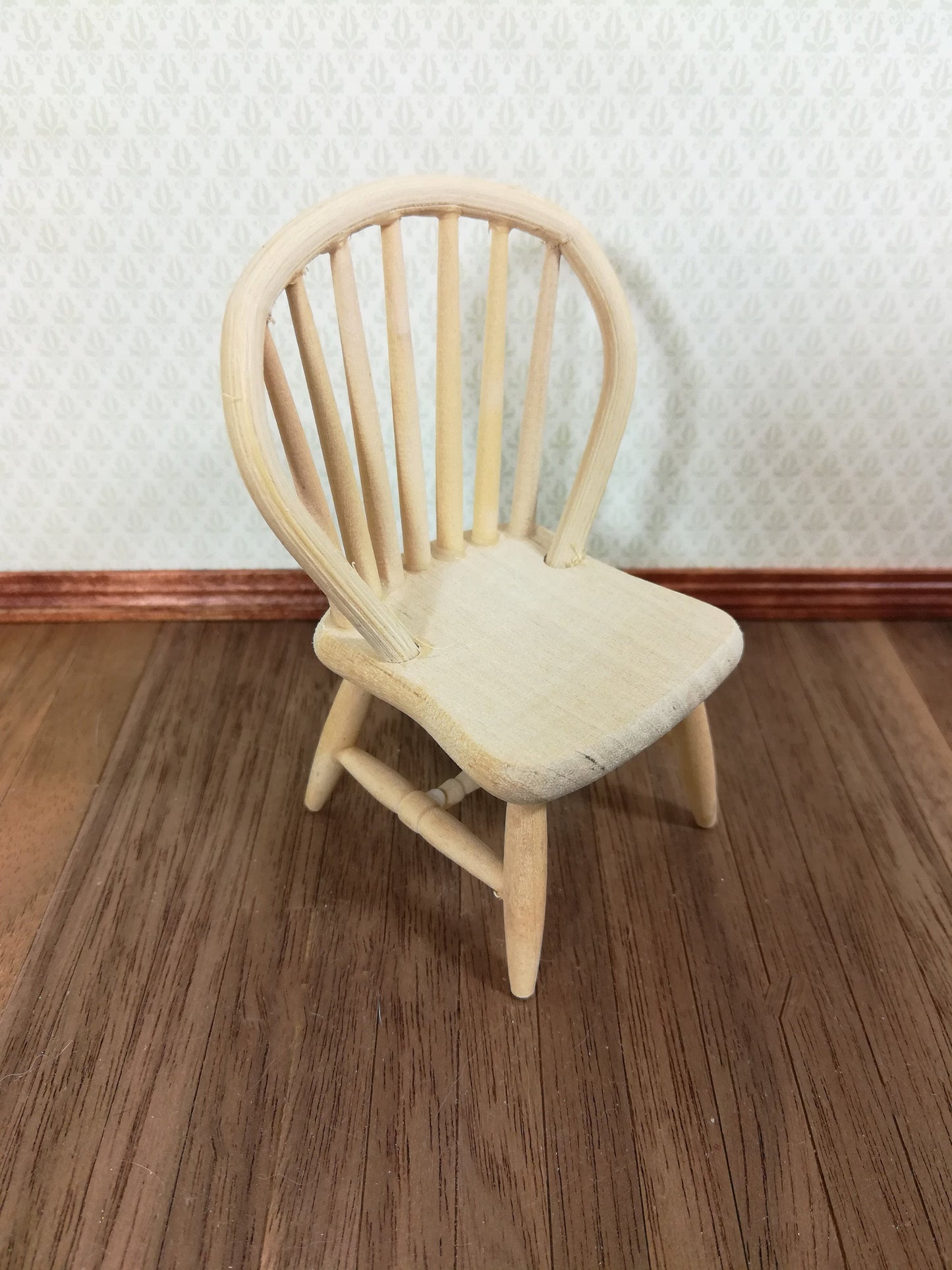 Dollhouse Miniature Windsor Spindle Back Kitchen Chair Unfinished Wood 1:12 Scale