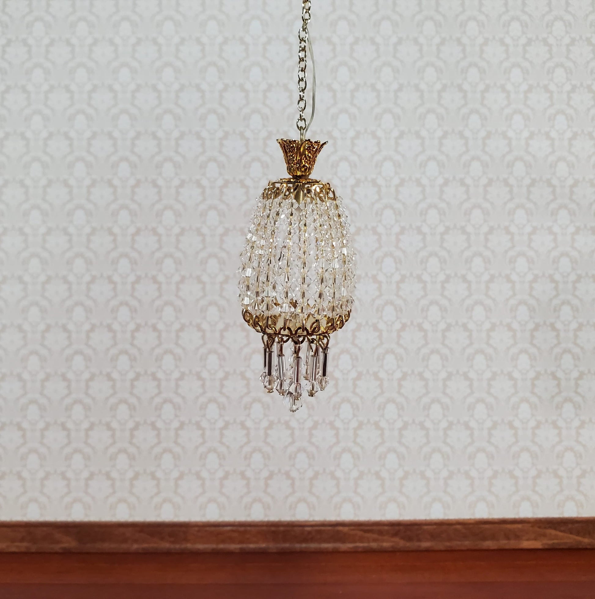 Dollhouse Parlor Chandelier Light Real Glass Crystals 12 Volt 1:12 Scale Miniature