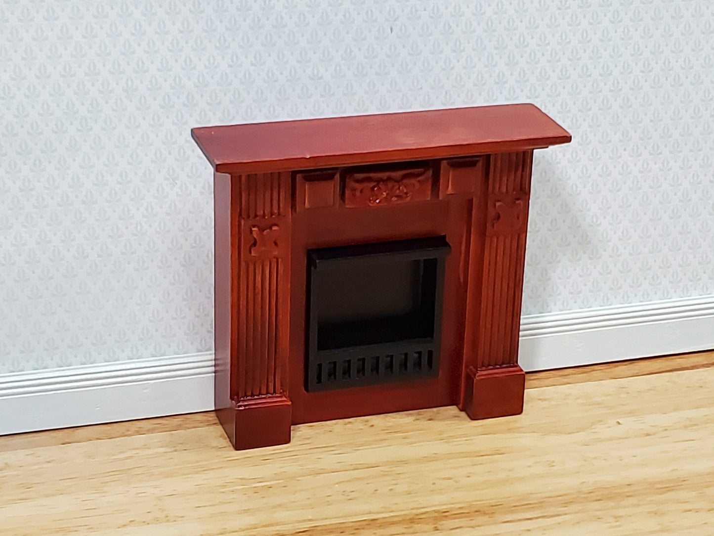 Dollhouse Small Fireplace Wood with a Mahogany Finish 1:12 Scale Furniture