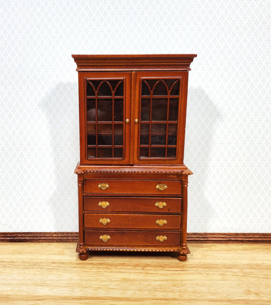 Dollhouse Tall Display Cabinet Hutch with Drawers Walnut Finish 1:12 Scale Furniture