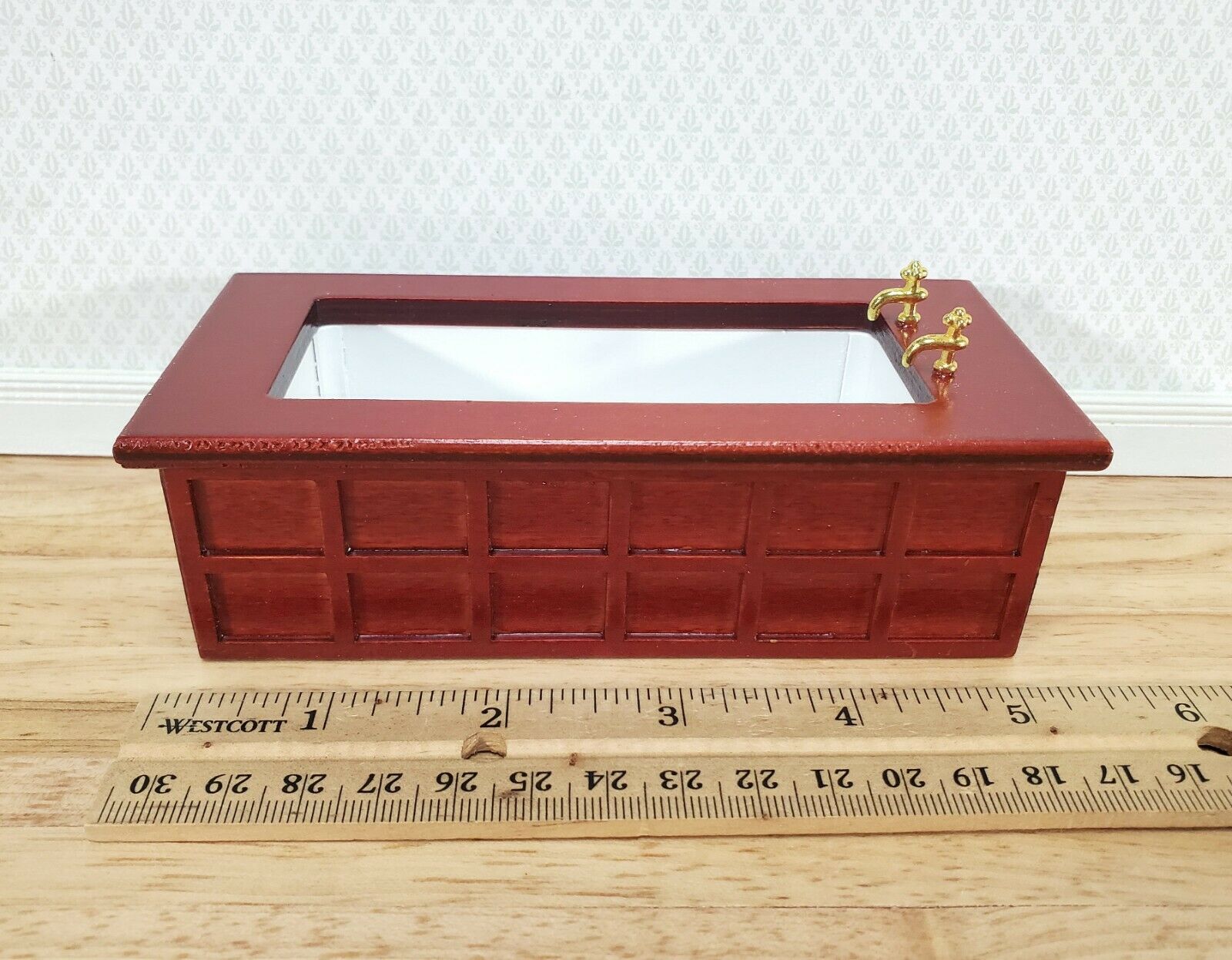 Dollhouse Bathroom Set Victorian Tub Toilet Sink Mahogany Finish 1:12 Scale Miniature Furniture