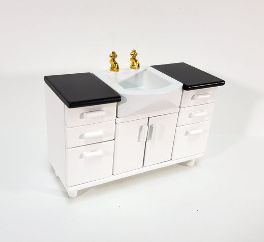 Dollhouse Modern Kitchen or Bathroom Sink Cabinet in White1:12 Scale Miniature Furniture