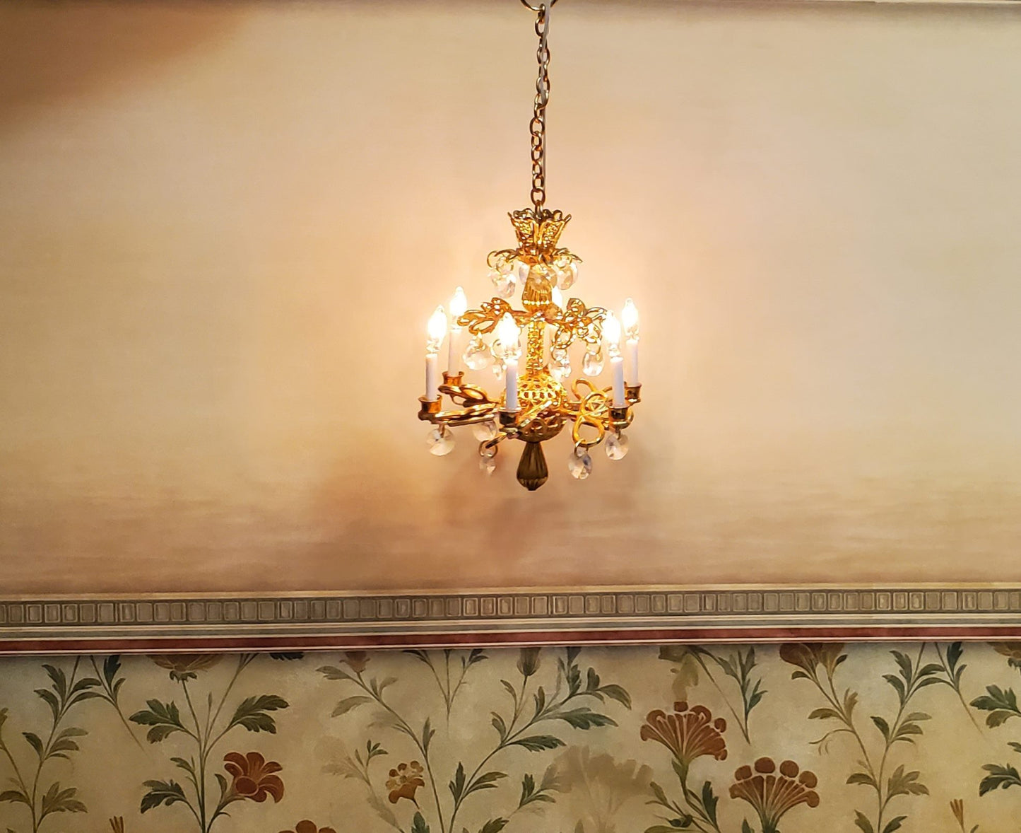 Dollhouse Crystal Ceiling Light "Debussy" Handmade 12 Volt 1:12 Scale Miniature