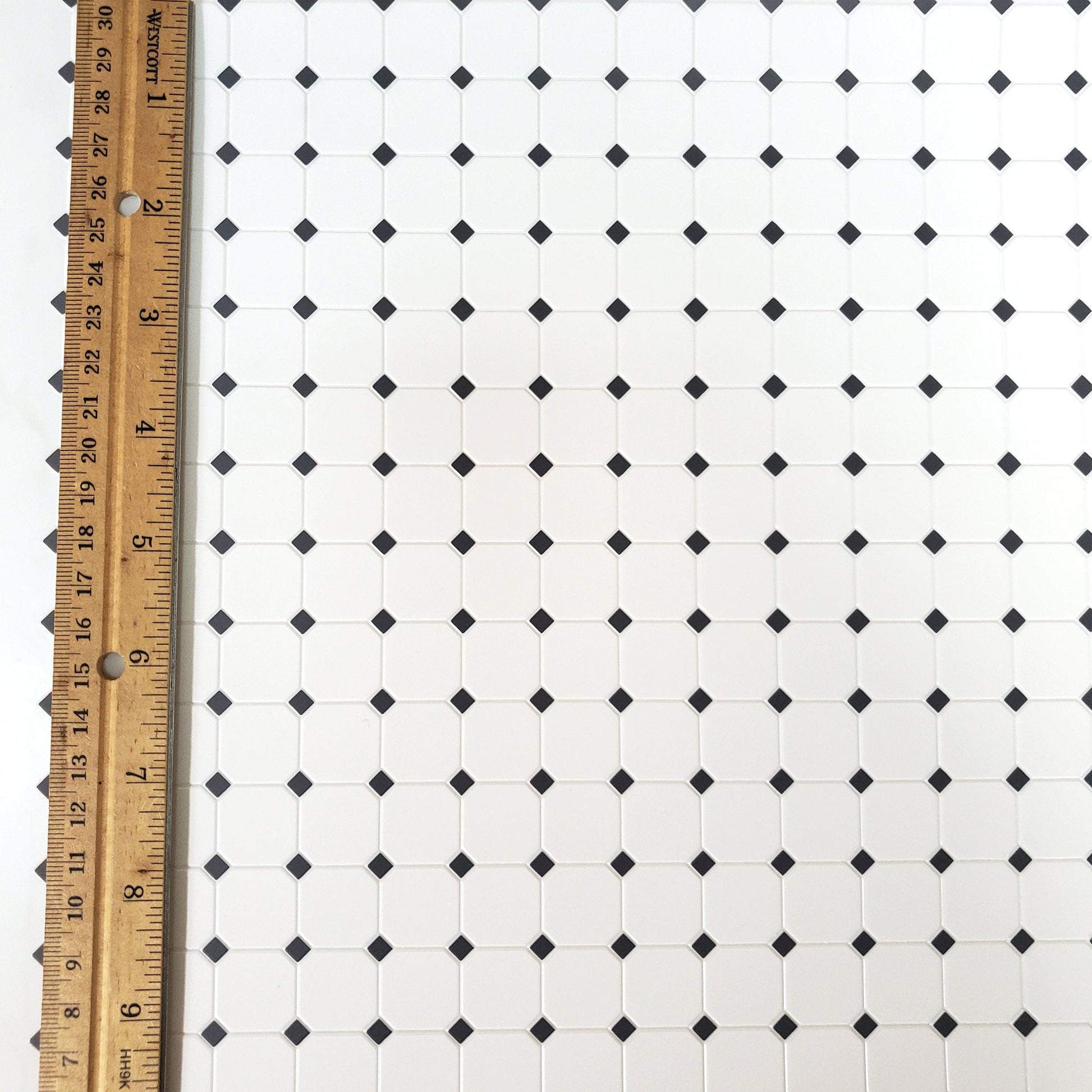 Dollhouse Tile Flooring White with Dark Gray Diamonds Embossed 1:12 Scale Miniatures