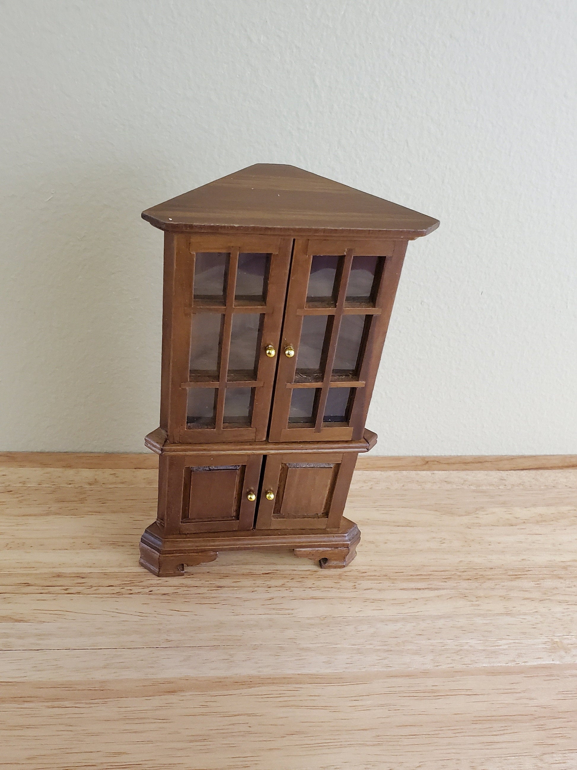 Dollhouse Miniature Corner Kitchen Hutch Walnut Finish 1:12 Scale Furniture